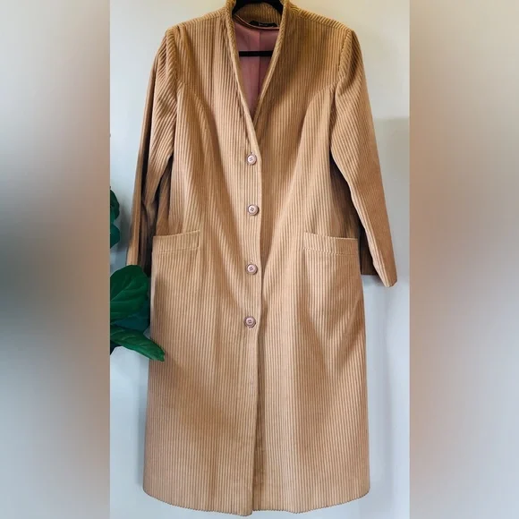 Vintage Camel Corduroy Longline Coat | Minimalist Tailored Jacket | M - Picture 2 of 8